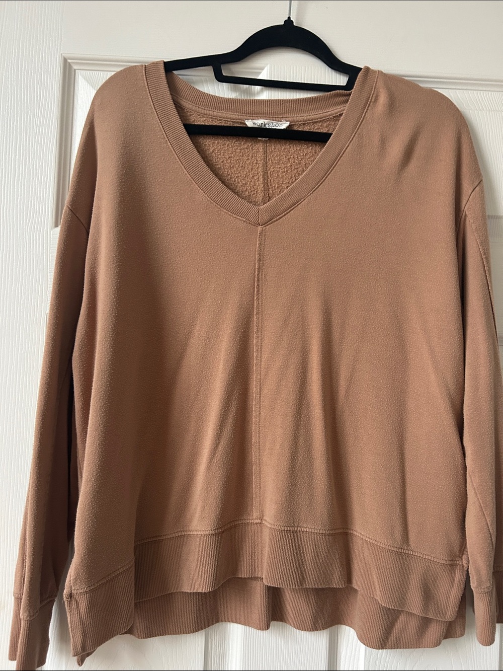 Workshop Republic Clothing Rose Tan V-Neck Pullover Sweatshirt